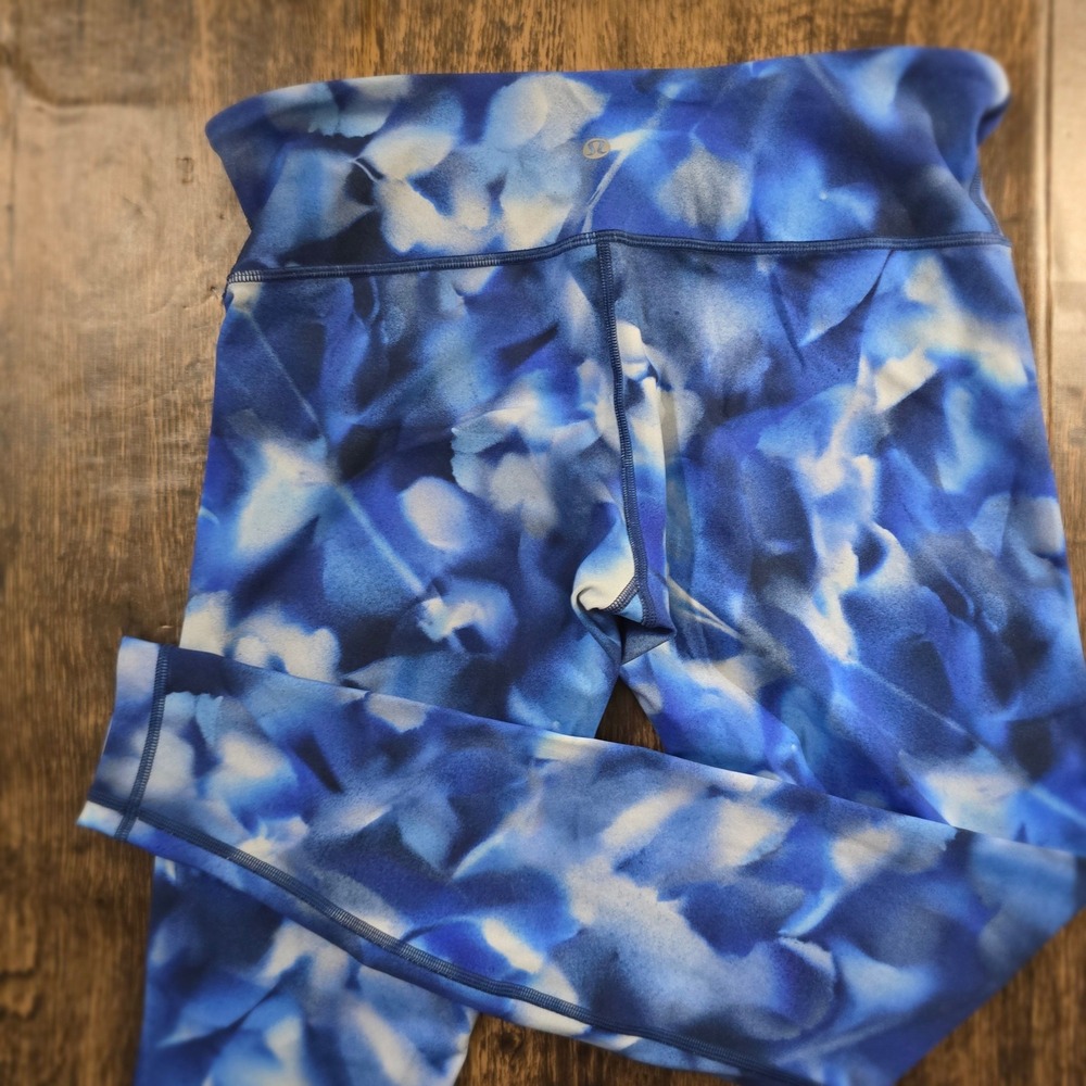 LULULEMON Wunder Under Leggings Womens 8 Blue Watercolor Excellent Luxtreme 27"